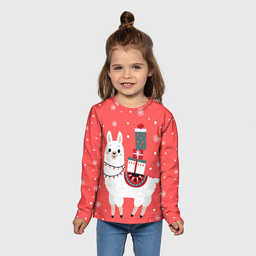 Детский лонгслив Лама Новый год / 3D-принт – фото 5