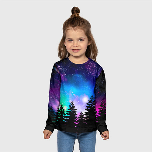 Детский лонгслив Космический лес, елки и звезды / 3D-принт – фото 5