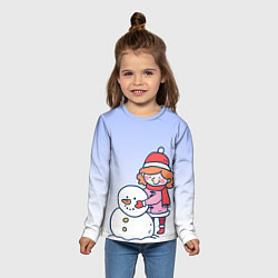 Лонгслив детский Девочка лепит снеговика, цвет: 3D-принт — фото 2