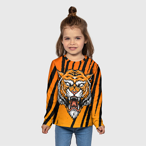 Детский лонгслив Разгневанный тигр голова / 3D-принт – фото 5