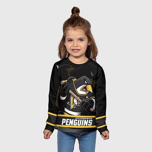 Детский лонгслив Питтсбург Пингвинз, Pittsburgh Penguins / 3D-принт – фото 5