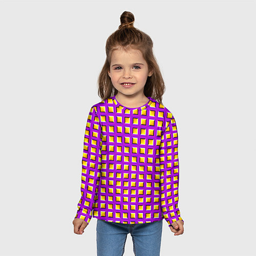 Детский лонгслив Фиолетовый Фон с Желтыми Квадратами Иллюзия Движен / 3D-принт – фото 5