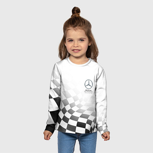 Детский лонгслив MERCEDES, МЕРСЕДЕС СПОРТ, ФИНИШНЫЙ ФЛАГ, ФОРМУЛА 1 / 3D-принт – фото 5