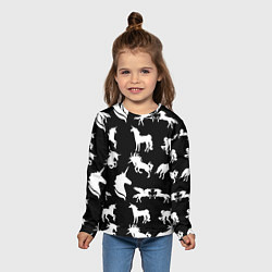 Лонгслив детский Белые единороги на черном фоне, цвет: 3D-принт — фото 2
