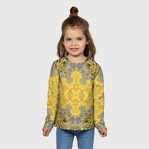 Детский лонгслив Коллекция Фрактальная мозаика Желтый на черном 573 / 3D-принт – фото 5