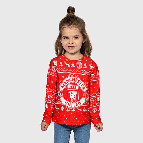 Детский лонгслив FC Manchester United: Новогодний узор / 3D-принт – фото 5