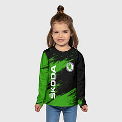 Лонгслив детский Skoda, Шкода Диагональные полосы, цвет: 3D-принт — фото 2