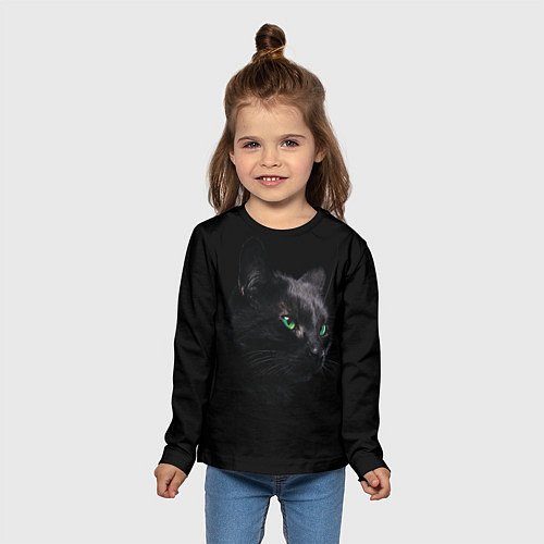 Детский лонгслив Черна кошка с изумрудными глазами / 3D-принт – фото 5