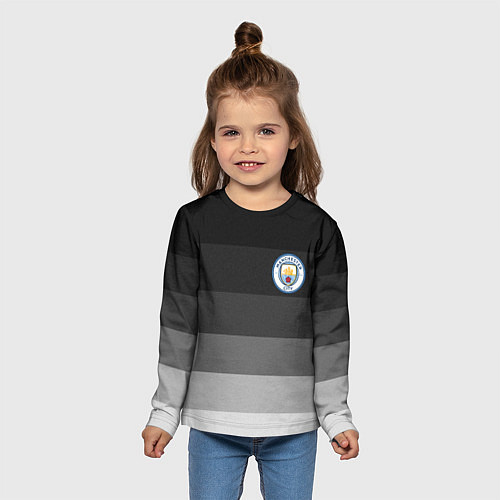 Детский лонгслив Манчестер Сити, Manchester City, Серый градиент / 3D-принт – фото 5