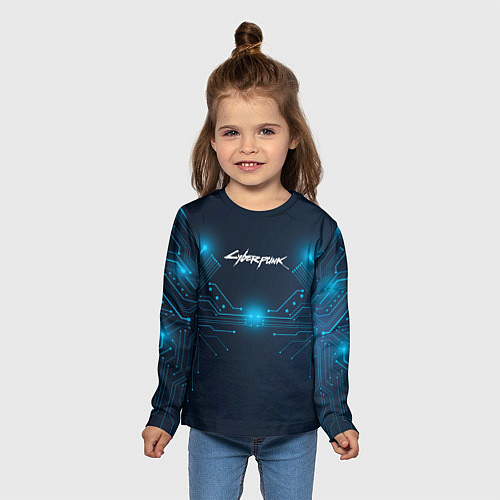 Детский лонгслив Cyberpunk Неоновая микросхема / 3D-принт – фото 5