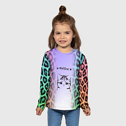 Лонгслив детский Котик MEOW на радужном леопарде принт, цвет: 3D-принт — фото 2