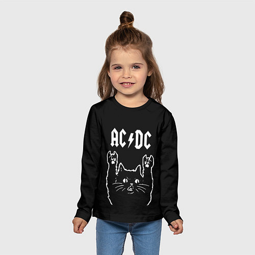 Детский лонгслив AC DC, Рок кот / 3D-принт – фото 5