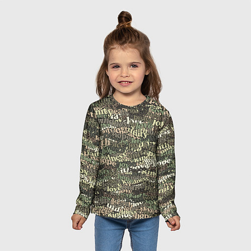 Детский лонгслив Peace, Love камуфляж / 3D-принт – фото 5
