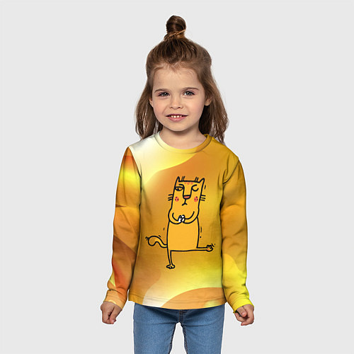Детский лонгслив Строгий кот занимается йогой / 3D-принт – фото 5
