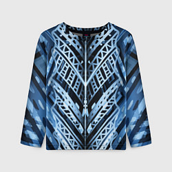 Лонгслив детский Неоновый узор Абстракция Голубой и синий цвет на ч, цвет: 3D-принт