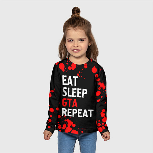 Детский лонгслив Eat Sleep GTA Repeat - Брызги / 3D-принт – фото 5