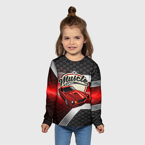 Детский лонгслив Muscle Красная классика авто / 3D-принт – фото 5