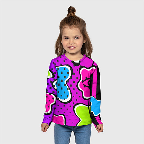 Детский лонгслив Яркий абстрактный узор в стиле 90х, неоновые цвета / 3D-принт – фото 5