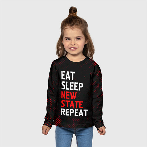 Детский лонгслив Eat Sleep New State Repeat - Потертости / 3D-принт – фото 5