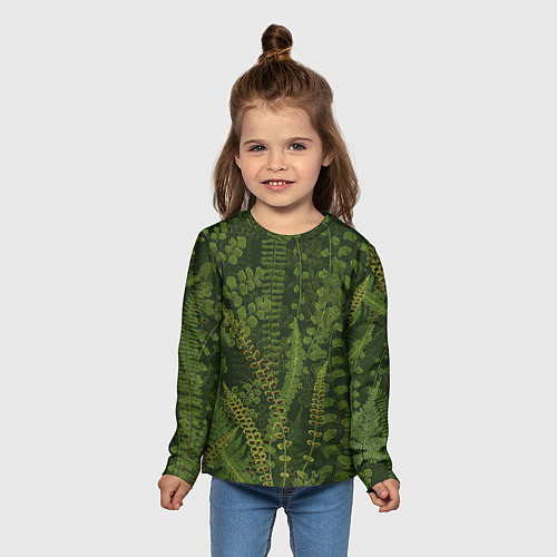 Детский лонгслив Цветы Зеленые Папоротники / 3D-принт – фото 5