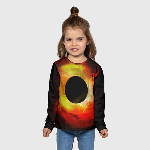 Детский лонгслив Черная дыра на красно-желтом фоне / 3D-принт – фото 5