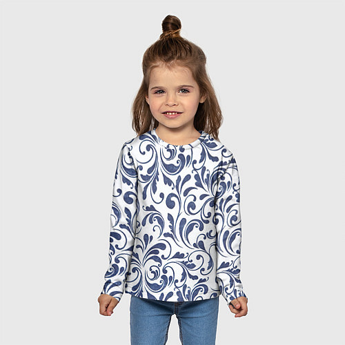 Детский лонгслив Гжелевый рисунок / 3D-принт – фото 5