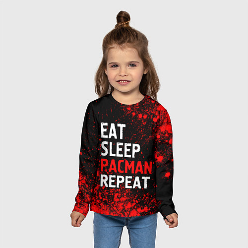 Детский лонгслив Eat Sleep Pacman Repeat Арт / 3D-принт – фото 5