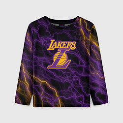 Лонгслив детский Лейкерс Lakers яркие молнии, цвет: 3D-принт