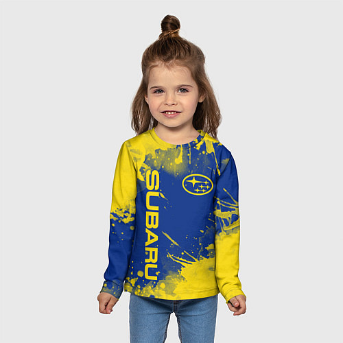 Детский лонгслив SUBARU - СУБАРУ БРЫЗКИ КЛАССИЧЕСКИЕ / 3D-принт – фото 5