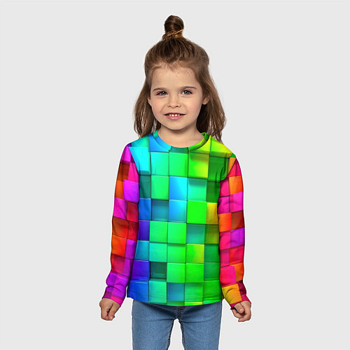 Детский лонгслив РАЗНОЦВЕТНЫЕ КУБИКИ MULTICOLORED CUBES / 3D-принт – фото 5