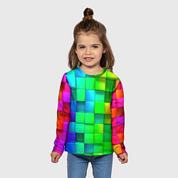 Лонгслив детский РАЗНОЦВЕТНЫЕ КУБИКИ MULTICOLORED CUBES, цвет: 3D-принт — фото 2