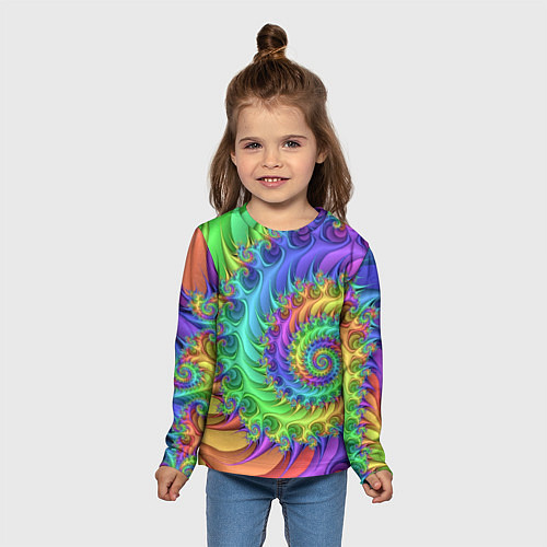 Детский лонгслив Красочная фрактальная спираль Узор Colorful fracta / 3D-принт – фото 5