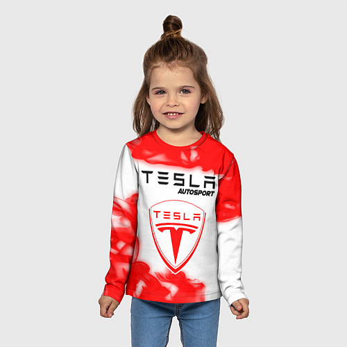 Детский лонгслив ТЕСЛА Autosport Огонь / 3D-принт – фото 5