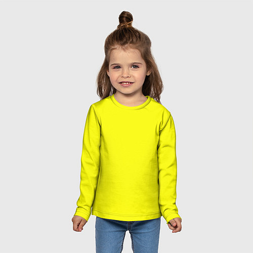 Детский лонгслив Однотонный неоновый лимонный желтый тон / 3D-принт – фото 5