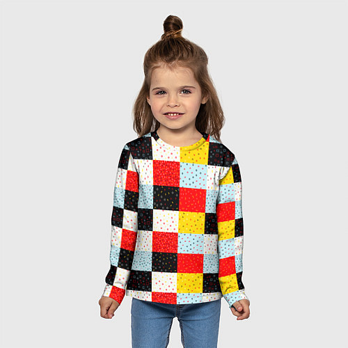 Детский лонгслив MULTICOLORED SQUARE MOSAIC / 3D-принт – фото 5