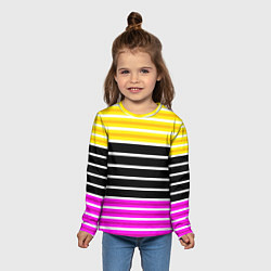Лонгслив детский Желтые розовые и черные полосы на белом, цвет: 3D-принт — фото 2