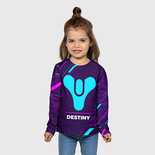 Детский лонгслив Символ Destiny в неоновых цветах на темном фоне / 3D-принт – фото 5