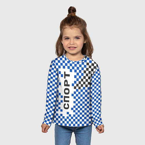 Детский лонгслив Спорт - бело-сине-чёрный клетчатый вариант / 3D-принт – фото 5