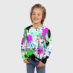 Лонгслив детский Неоновые разноцветные пятна и брызги красок, цвет: 3D-принт — фото 2