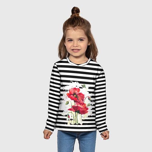Детский лонгслив Red poppies Акварельные цветы / 3D-принт – фото 5