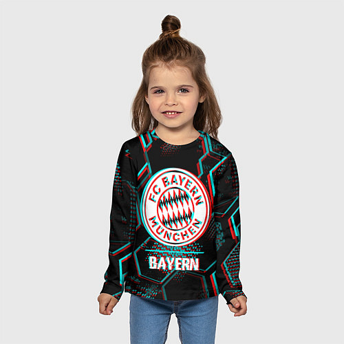 Детский лонгслив Bayern FC в стиле Glitch на темном фоне / 3D-принт – фото 5