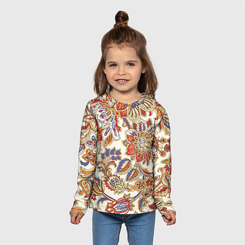 Детский лонгслив Цветочный винтажный орнамент / 3D-принт – фото 5