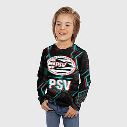 Лонгслив детский PSV FC в стиле Glitch на темном фоне, цвет: 3D-принт — фото 2