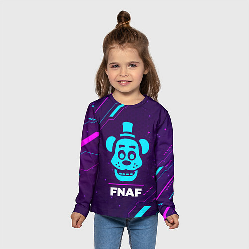 Детский лонгслив Символ FNAF в неоновых цветах на темном фоне / 3D-принт – фото 5