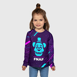 Лонгслив детский Символ FNAF в неоновых цветах на темном фоне, цвет: 3D-принт — фото 2