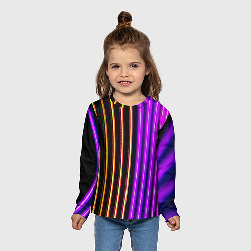 Детский лонгслив Неоновые линейные фонари - Фиолетовый / 3D-принт – фото 5