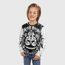 Лонгслив детский Черно белый Африканский Лев Black and White Lion, цвет: 3D-принт — фото 2