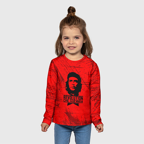 Детский лонгслив Че Гевара - на красном фоне / 3D-принт – фото 5