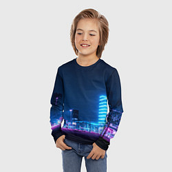 Лонгслив детский Неоновый ночной город - Светло-синий, цвет: 3D-принт — фото 2