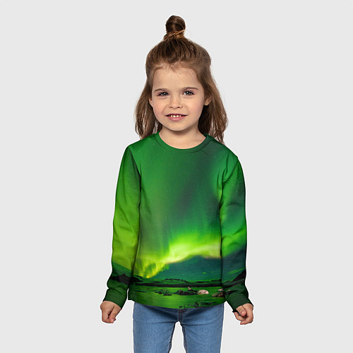 Детский лонгслив Абстрактное полярное сияние - Зелёный / 3D-принт – фото 5